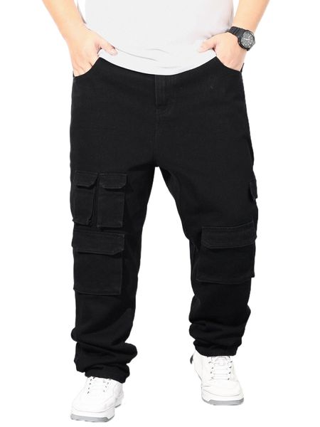 

extended sizes men flap pocket cargo jeans 17gk#, Blue