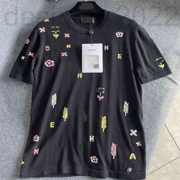 

women's sweaters designer high version c home 22 wheat ear letter knitting short sleeve heart machine thin cotton t-shirt feminine luxu, White;black