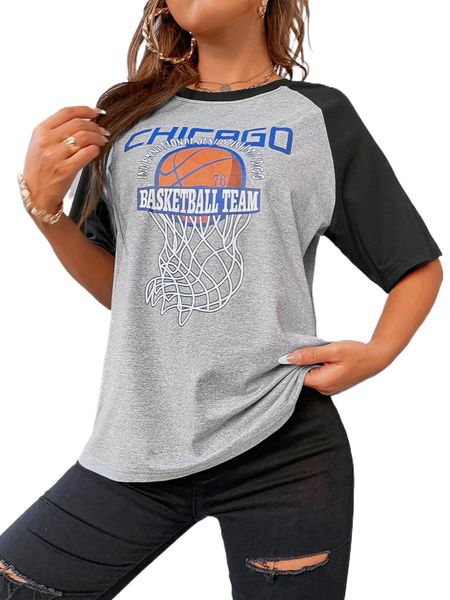 

basketball & letter graphic colorblock tee f8lj#, White