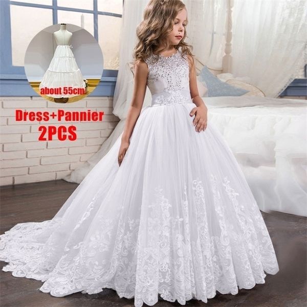 Mädchen Weihnachtskleid Weiß Rosa Brautjungfer Kinder Kleiden Baby Kinder Lange Prinzessin Party Hochzeit Abend 10 12 Y Vestidos 220707