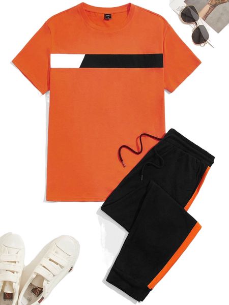 

men colorblock & contrast sideseam joggers set b8tu#, Gray