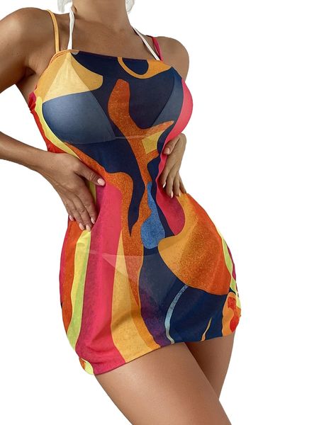 

all over print cover up dress i6p4#, White;black