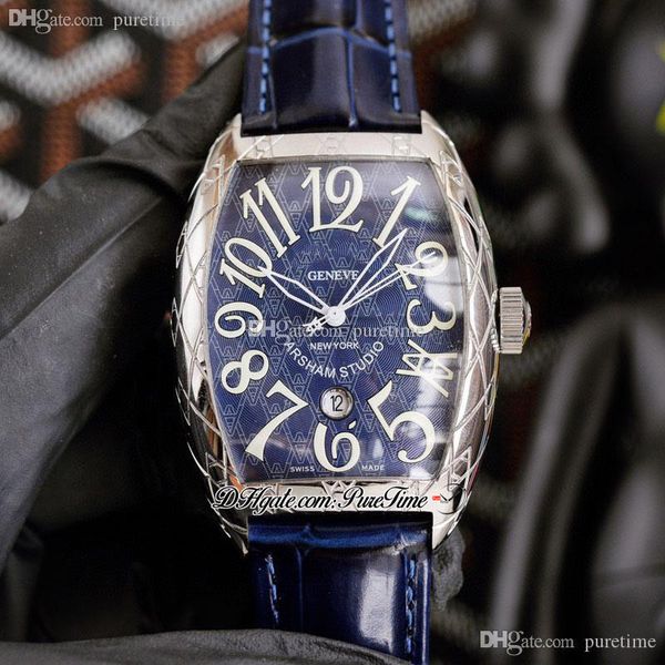 

casablanca 8880 3d tattoo cracking automatic mens watch steel case blue dial white number markers leather strap puretime a1, Slivery;brown