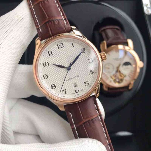 

longs swiss handmade master men's and women's watch couple automatic mechanical stainless steel leather strap hollow waterproof wa, Slivery;brown