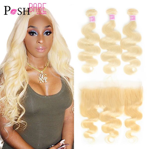 

accessories 613 blonde color human hair bundles with closure remy brazilian body wave 2 3 4 bundles with 13x4 lace frontal middle, Silver