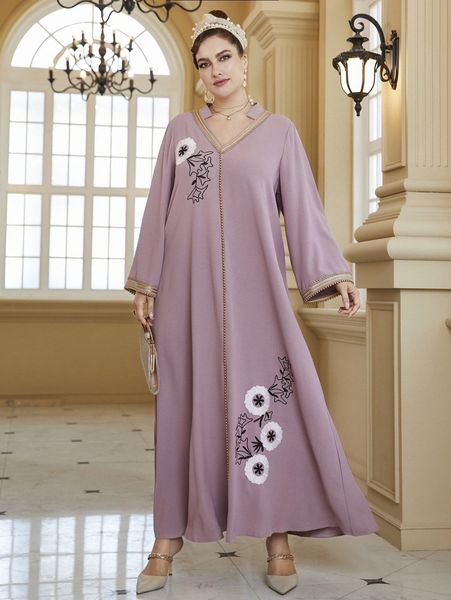 

plus beaded floral embroidery tunic dress l5kw#, Black