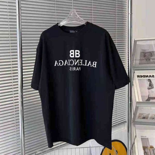 

designer parishika color letter printing short t-shirt balenciga balancigas double b printed short sve t-shirt men's and women's, White;black
