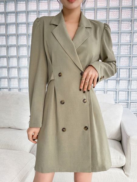 

dazy puff sleeve double breasted blazer dress k27s#, White