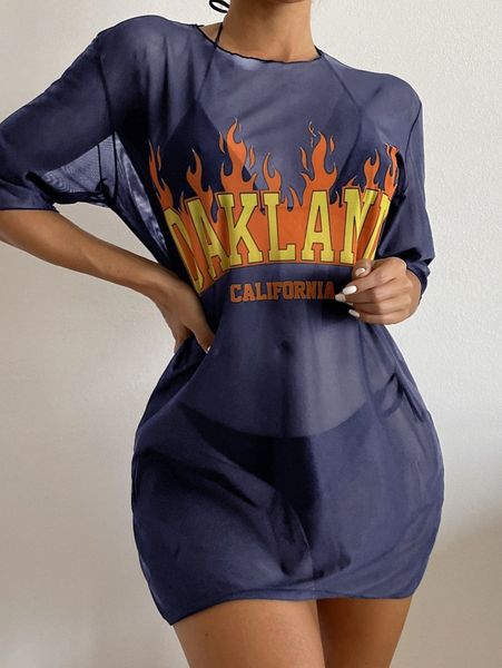 

letter graphic mesh cover up j8hd#, White;black