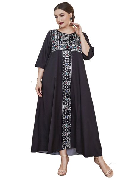 

plus geo print tunic dress 54zx#, Black