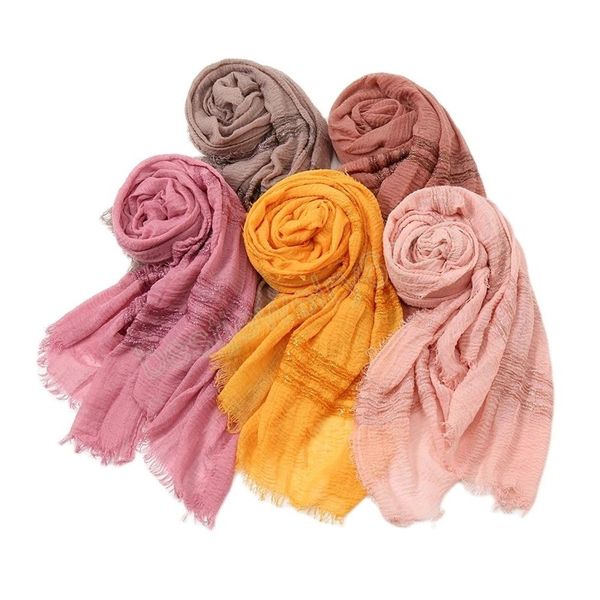 

crinkle cotton viscose hijab scarf muslim shawls women headscarf head wraps glitter shimmer headband turbans bandana solid color, Blue;gray