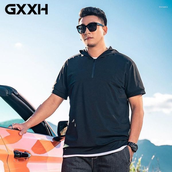 Herren T-Shirts Große Größe 7XL Mode Koreanische Designer Herren Sommer Oversize Mit Kapuze T-shirts Herren Reißverschluss Männlich Nylon Dünne TopsMen's Trix22