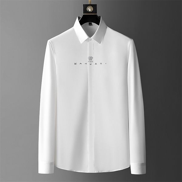 

letter embroidery men's shirt slim fit long sleeve business casual autumn male office social formal dress s 220322, White;black