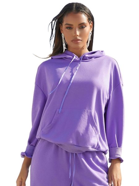 

pouch pocket drawstring hoodie j00h#, Black