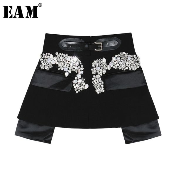 

eam spring autumn high waist black beading blingbling spliced personality short halfbody skirt women fashion jy758 210306