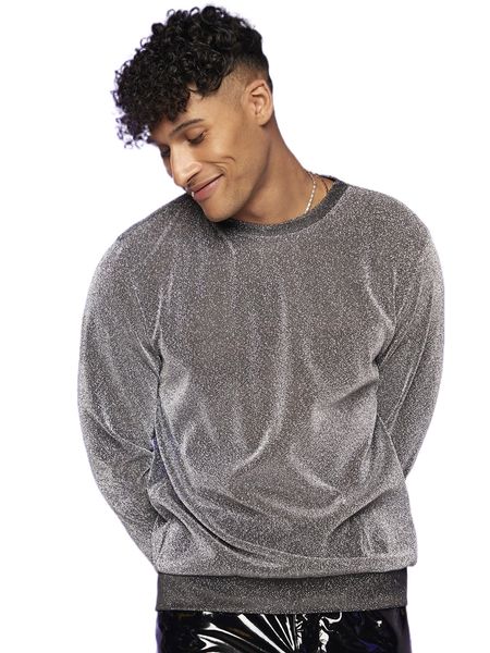 

men drop shoulder glitter sweatshirt c3qc#, Black