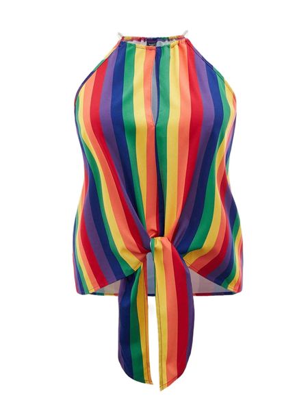 

plus rainbow striped knot front halter n4oq#, Black