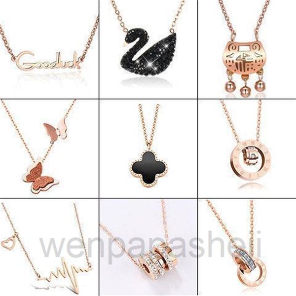 

designer heart love cross pendant necklace mens womans no fading titanium steel necklace clover rose gold chain womens light luxury simple t, Silver