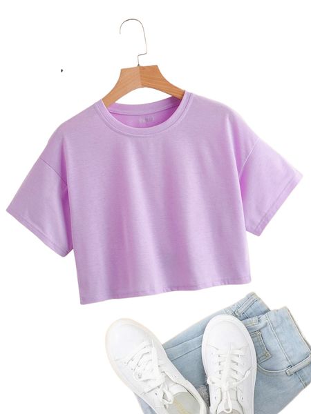 

solid drop shoulder crop tee a0w9#, White