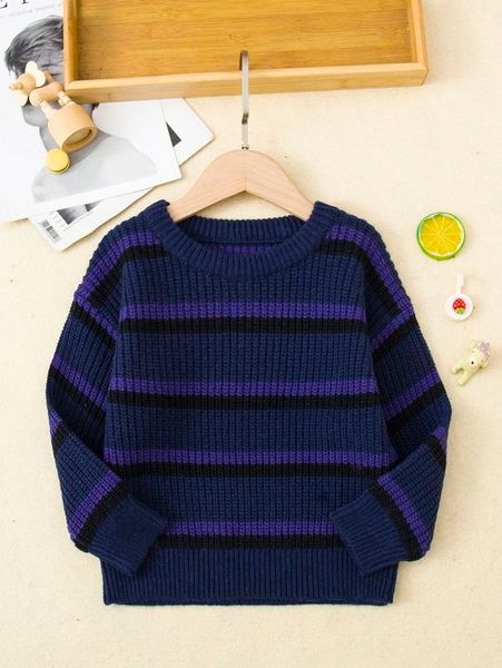 

toddler boys block striped pattern drop shoulder sweater she, Blue
