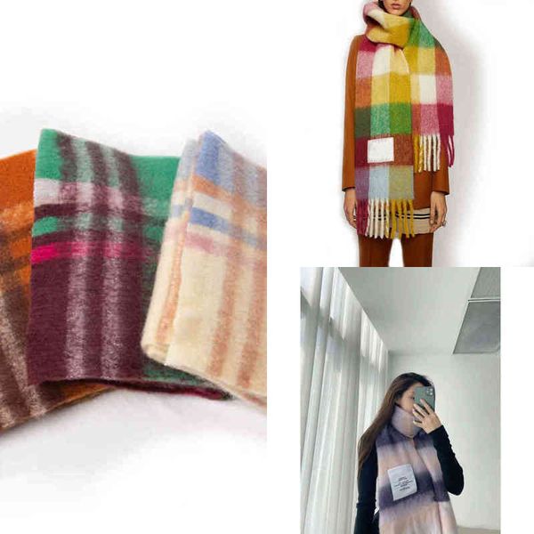 

ac rainbow plaid stripe tassel imitation cashmere autumn and winter scarf shawl manufacturer 02, Blue;gray