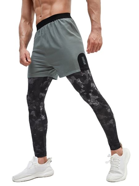 

men graphic print 2 in 1 sports pants with phone pocket 54kb#, Black