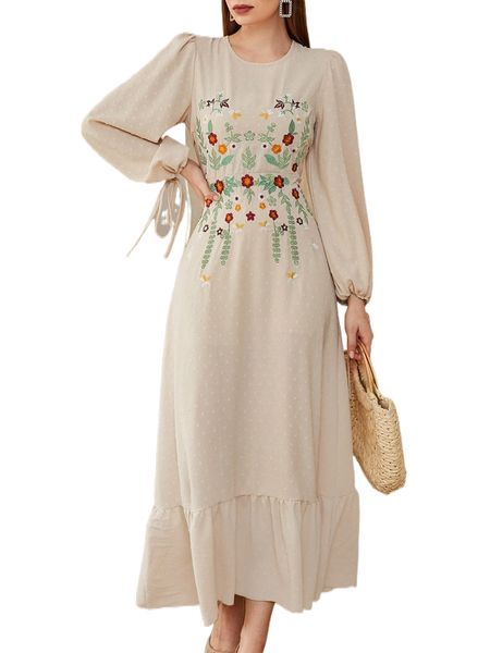 

swiss dot floral embroidery ruffle hem dress e7wz#, Black;gray