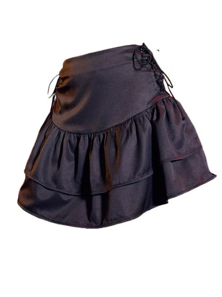 

romwe punk rock kpop lace up ruffle hem skirt i1ph#, Black
