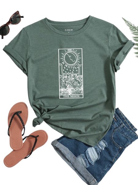 

moon & letter graphic tee y5b8#, White