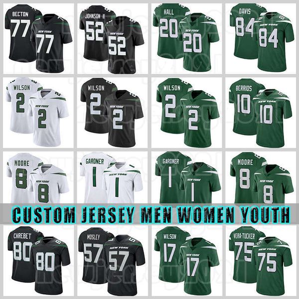 

2 zach wilson 1 sauce gardner 17 garrett wilson football jerseys elijah moore jetes breece hall jermaine johnson ii new yorks braxton berrio, Black;red