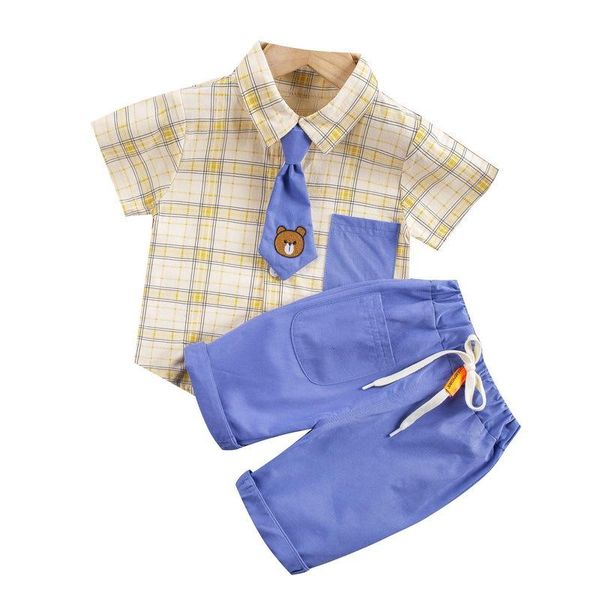 Set di abbigliamento Moda Abbigliamento per bambini Estate Neonati maschi Camicia sportiva in cotone Pantaloncini 2 pezzi / set Costume casual per bambini Tute per bambini Abbigliamento