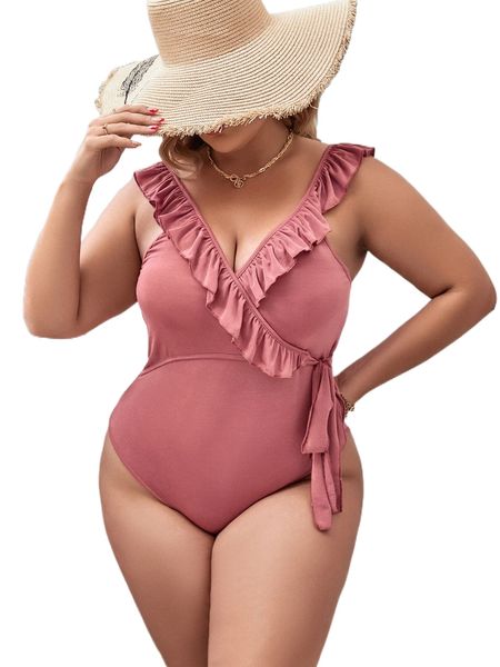 

plus ruffle trim knot side bodysuit p1bs#, Black