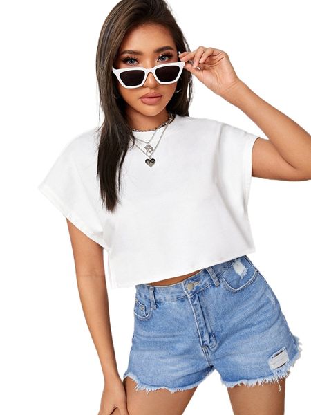 

batwing sleeve solid crop l5jd#, White