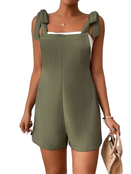 

tie shoulder overall romper without v26o#, Black;white