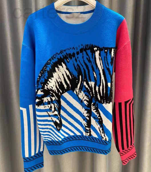 

women's knits & tees designer straight 2022 spring and summer new slim fit temperament jacquard horse pattern knitted round neck long s, White