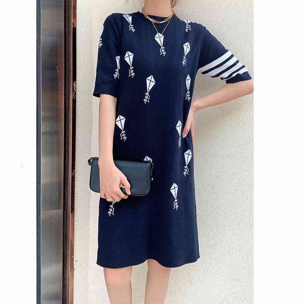

casual dresses tb wool academy style aging knitted skirt children's kite jacquard short sleeve straight dress loose, Black;gray