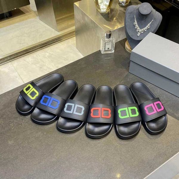 

designer slippers letter solid rubber flip flops men women beach wide flat slides couples lumi, Black