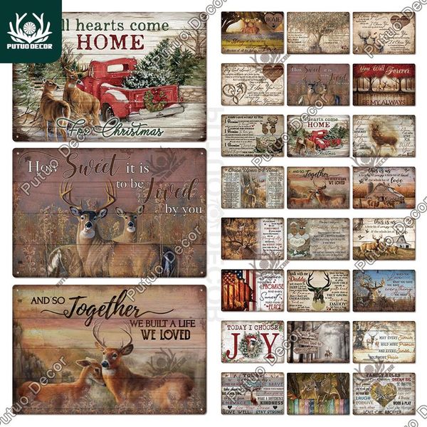 

putuo decor deer vintage tin sign metal family christmas tree ornament plaque farm man cave living room home wall decoration3017