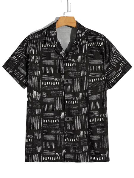 

men allover print revere collar shirt a1tk#, White;black