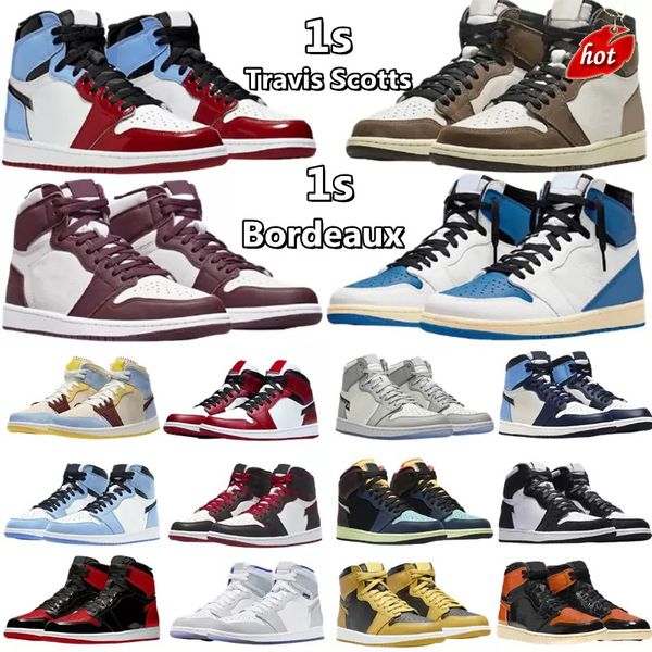 

jumpman 1 basketball shoes og high 1s unc patent leather hyper royal mocha homage to university blue sport designer sneakers trainers 36-48, Black