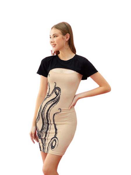 

x toadlyart ocs print bodycon dress with super crop tee l1rq#, White