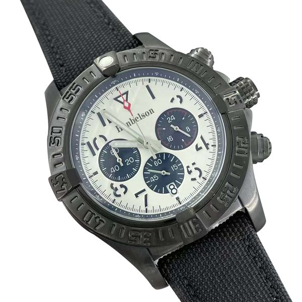 Orologio da uomo 1884 Hurricane Quadrante bianco Cinturino in nylon nero Movimento al quarzo VK Cronografo Orologio da polso maschile di design in acciaio satinato pesante 46mm