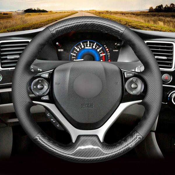 

smooth carbon fiber pu leather car steering wheel cover wrap for honda civic 9