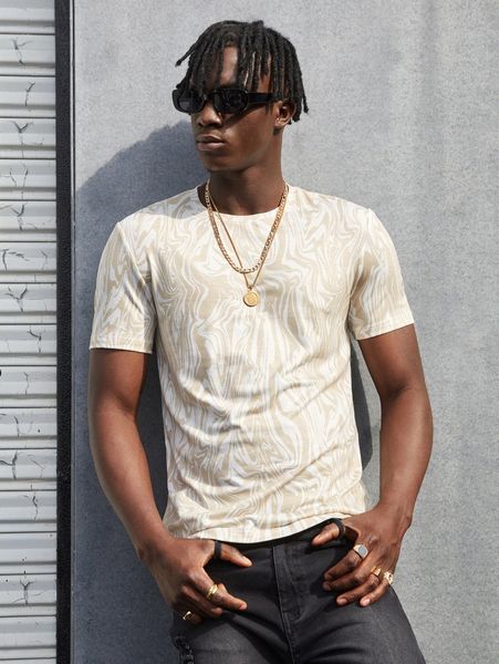 

men marble print crew neck tee 66fm#, White;black