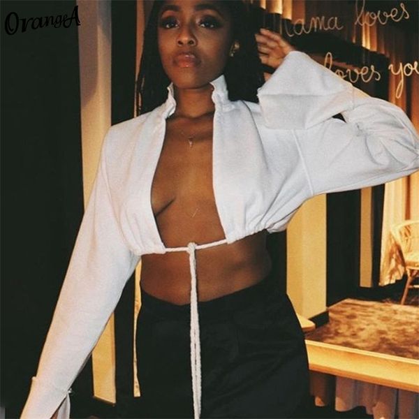 

orangea fashion v-neck drawstring bandage y2k casual turtleneck harajuku streetwear split long sleeve shirt 220511, White