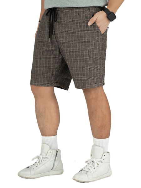 

men plaid drawstring waist shorts 181b#, White;black