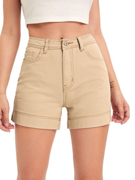 

stitching slant pocket denim shorts g1av#, White;black