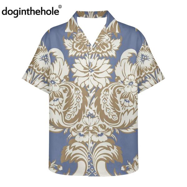 

doginthehole rasch trianon print summer men's short sleeve beach blouses casual shirt regular-fit holiday shirts camicias 220705, White;black