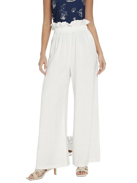 

paperbag waist wide leg pants 74cp#, Black;white