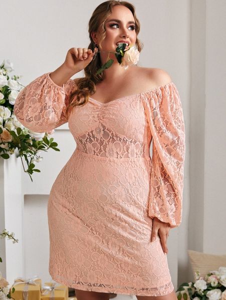 

sbetro plus off shoulder lace dress x4dh#, Black